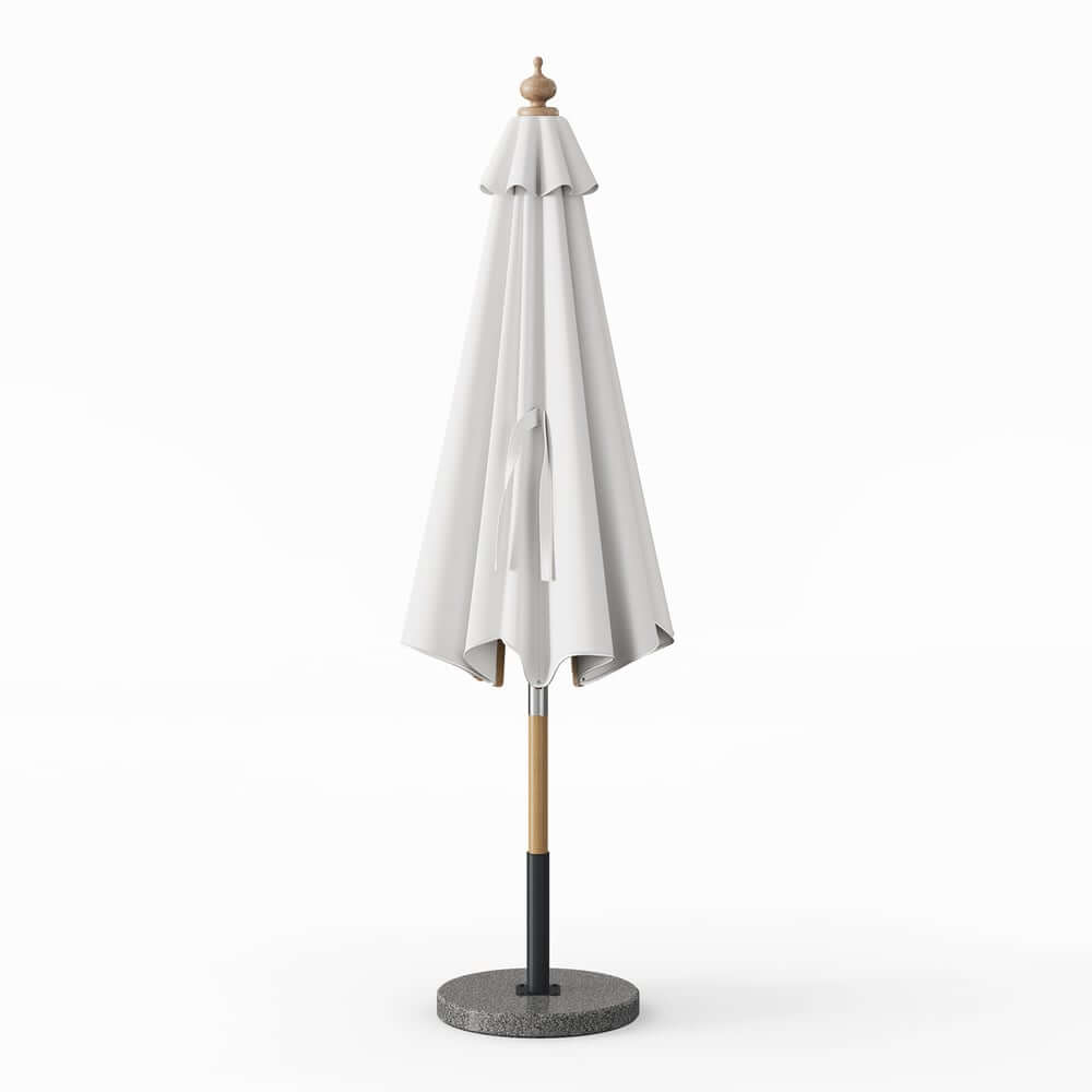 Gray and White Market Umbrella with Aluminum Frame and Granite Base