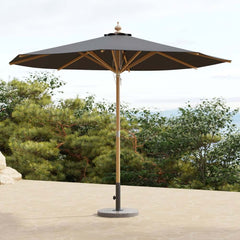 Gray and White Market Umbrella with Aluminum Frame and Granite Base