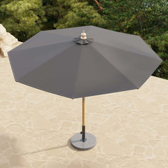 Gray and White Market Umbrella with Aluminum Frame and Granite Base