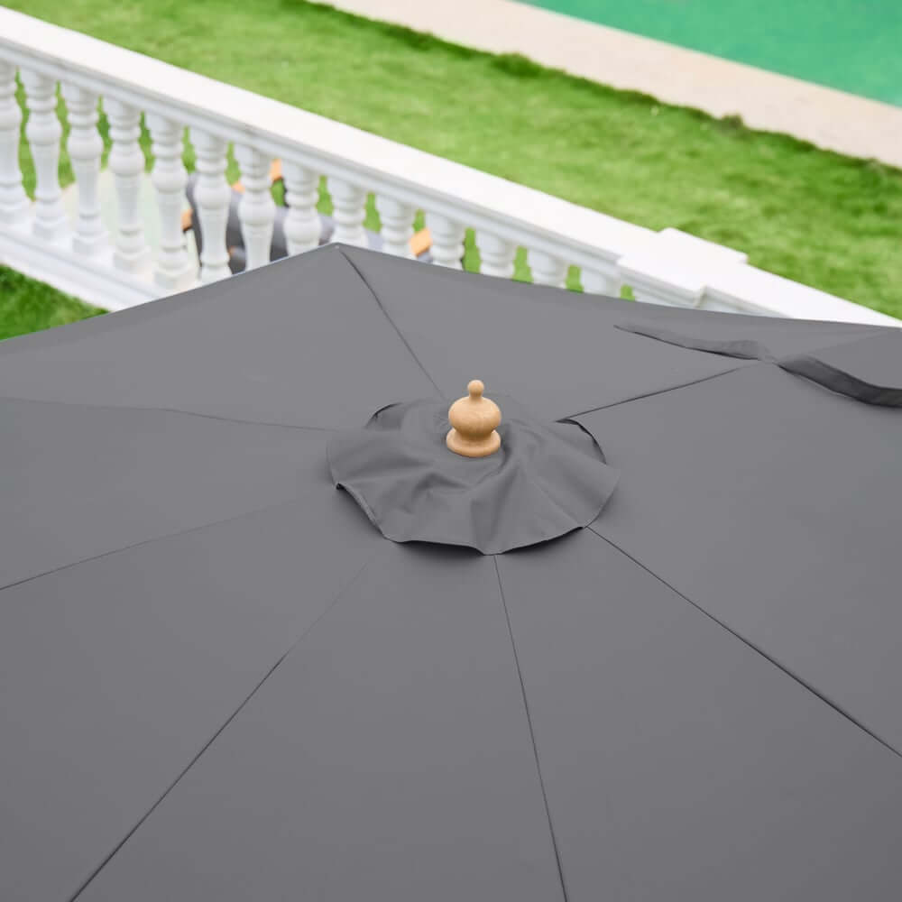 Gray and White Market Umbrella with Aluminum Frame and Granite Base