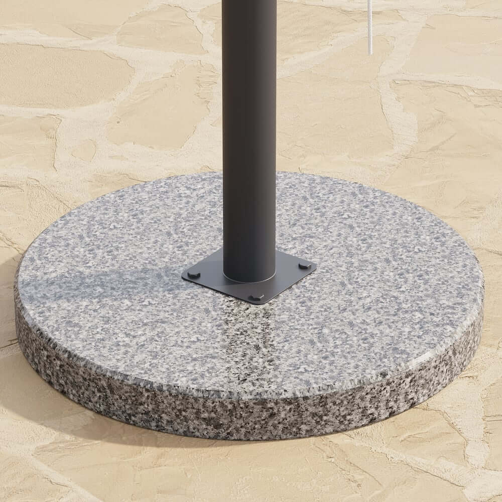 Gray and White Market Umbrella with Aluminum Frame and Granite Base