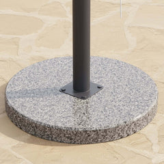 Gray and White Market Umbrella with Aluminum Frame and Granite Base