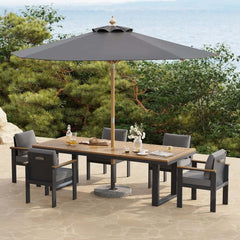 Gray and White Market Umbrella with Aluminum Frame and Granite Base