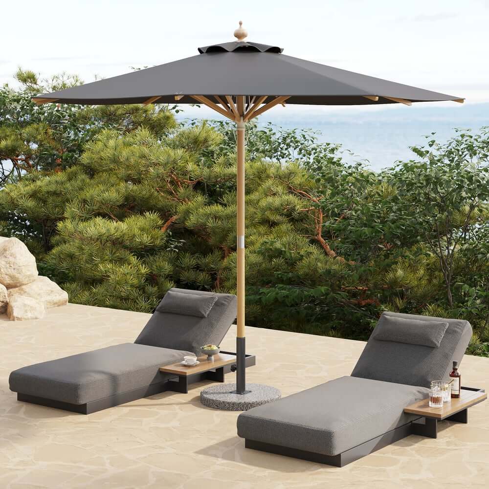 Gray and White Market Umbrella with Aluminum Frame and Granite Base