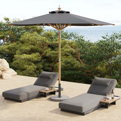 Gray and White Market Umbrella with Aluminum Frame and Granite Base