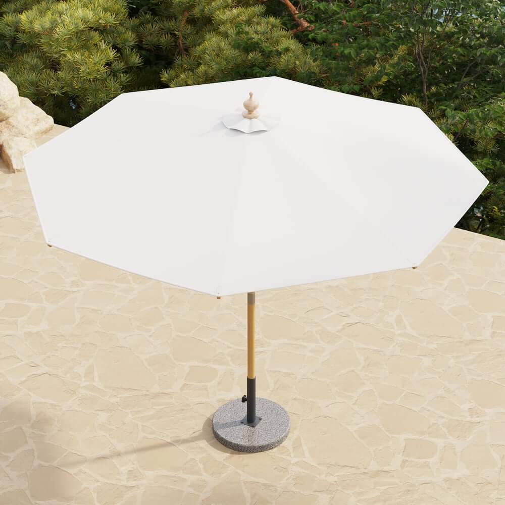 Gray and White Market Umbrella with Aluminum Frame and Granite Base