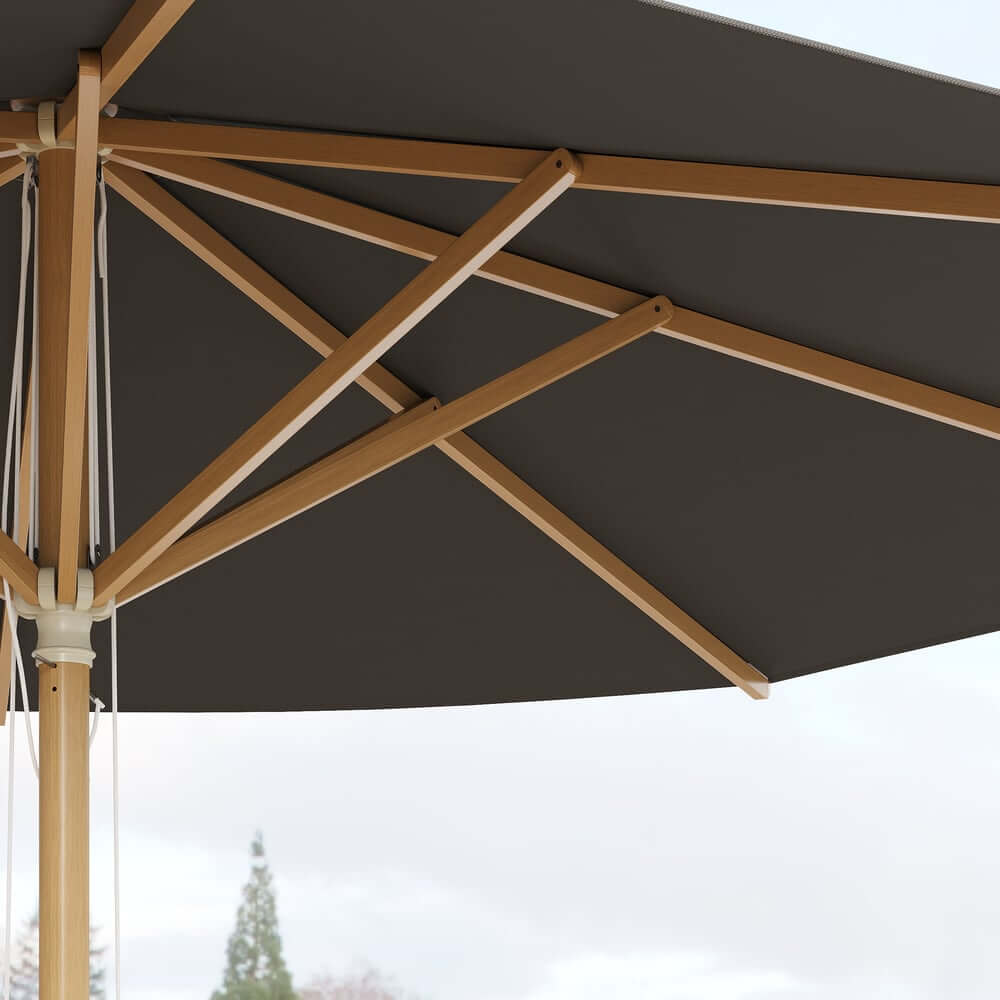Gray and White Market Umbrella with Aluminum Frame and Granite Base