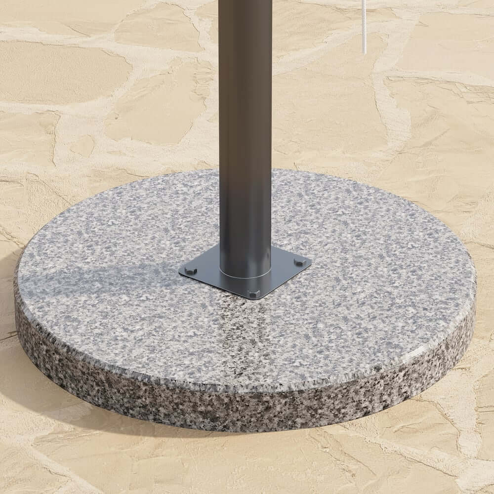 Gray and White Market Umbrella with Aluminum Frame and Granite Base