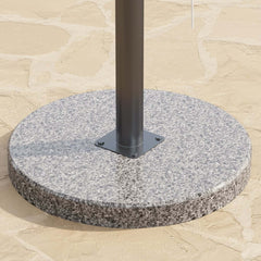 Gray and White Market Umbrella with Aluminum Frame and Granite Base