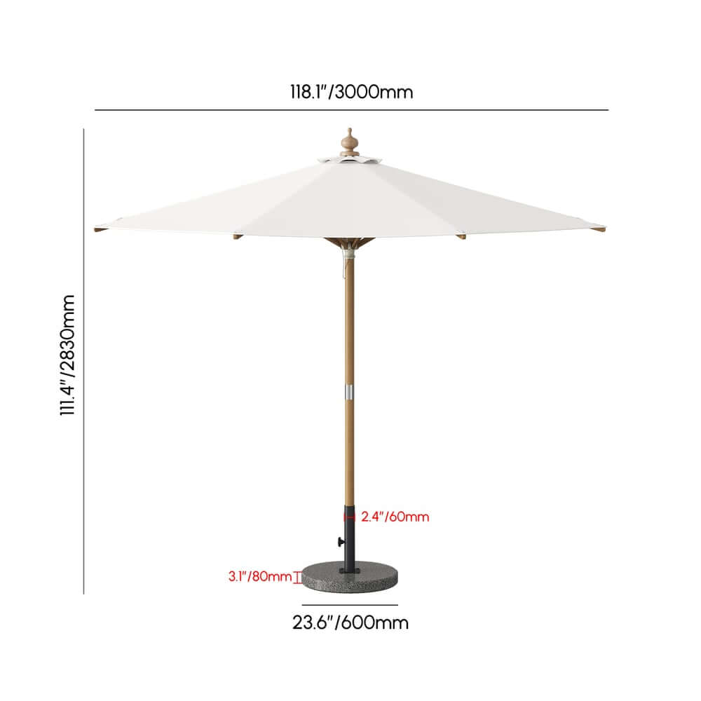 Gray and White Market Umbrella with Aluminum Frame and Granite Base Dimensions