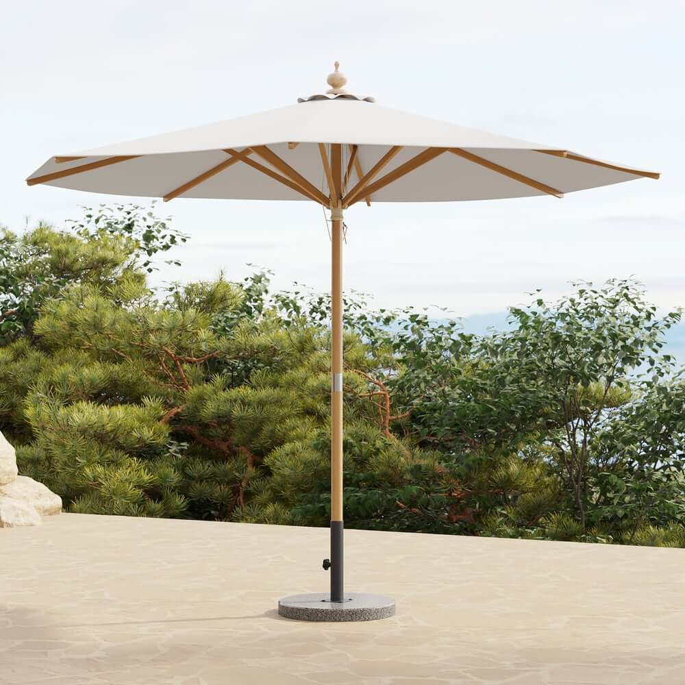 Gray and White Market Umbrella with Aluminum Frame and Granite Base Main Product Image