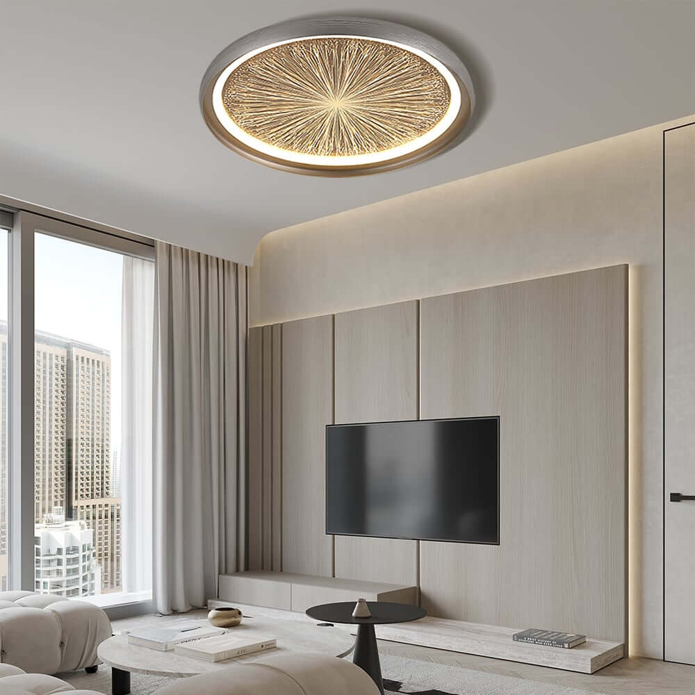 Gray Dome LED Ceiling Light with Remote Control and Firework Design