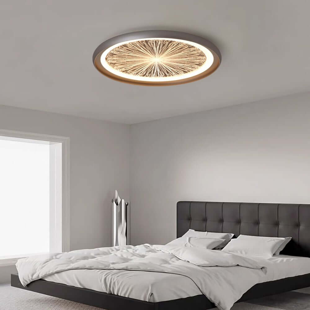 Gray Dome LED Ceiling Light with Remote Control and Firework Design