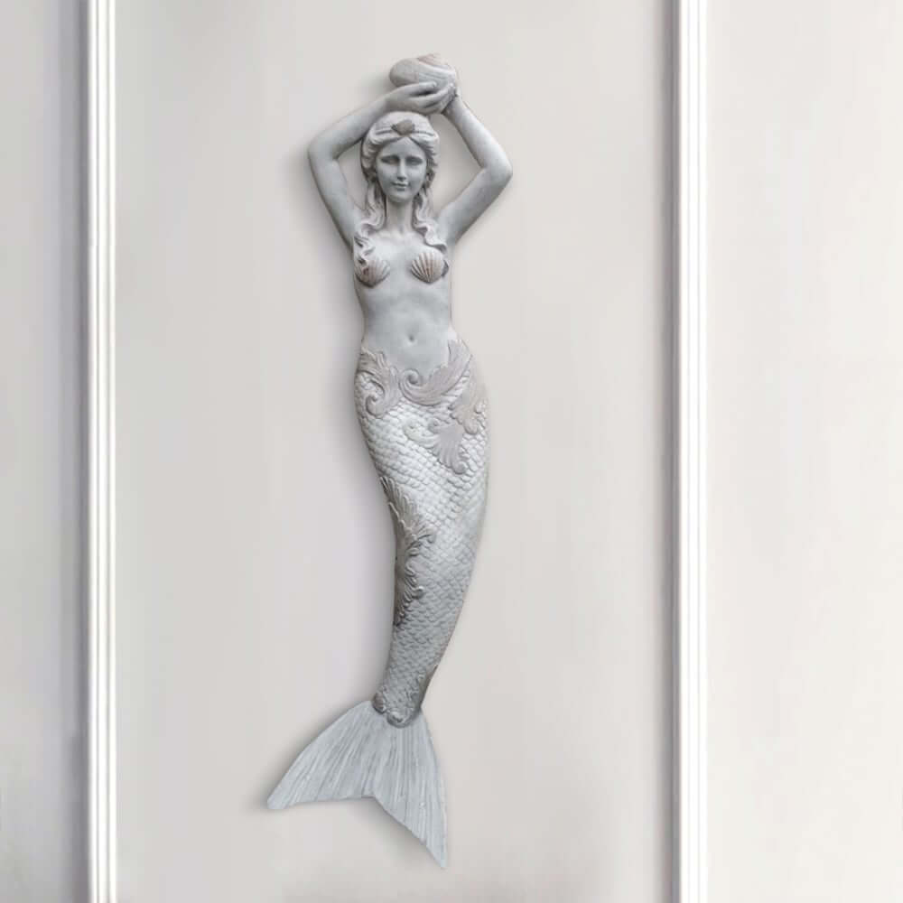 Gray Mermaid Wall-Mounted Decor - Traditional Resin Outdoor Art