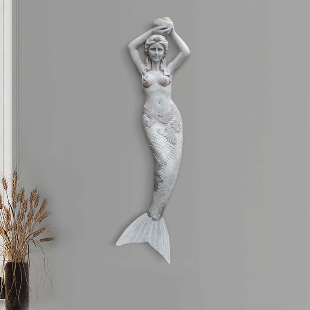 Gray Mermaid Wall-Mounted Decor - Traditional Resin Outdoor Art