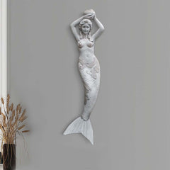Gray Mermaid Wall-Mounted Decor - Traditional Resin Outdoor Art
