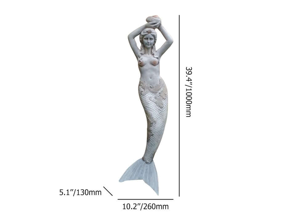 Gray Mermaid Wall-Mounted Decor - Traditional Resin Outdoor Art Dimensions