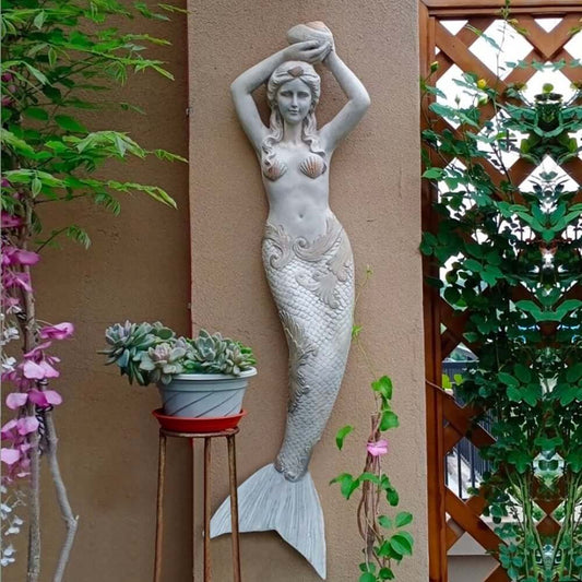 Gray Mermaid Wall-Mounted Decor - Traditional Resin Outdoor Art Main Product Image