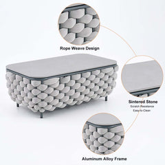 Gray Sintered Stone Rectangle Coffee Table for Outdoor Living