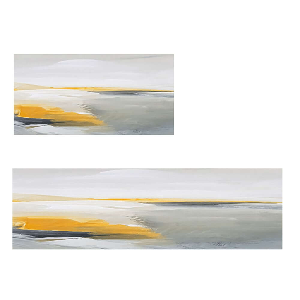 Gray & Yellow Abstract PVC Kitchen Rug Set - Modern Runner Design