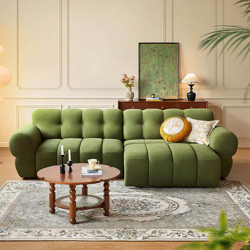 Green Microfiber Velvet Electric Reclining Sofa with Extendable L-Shape Design