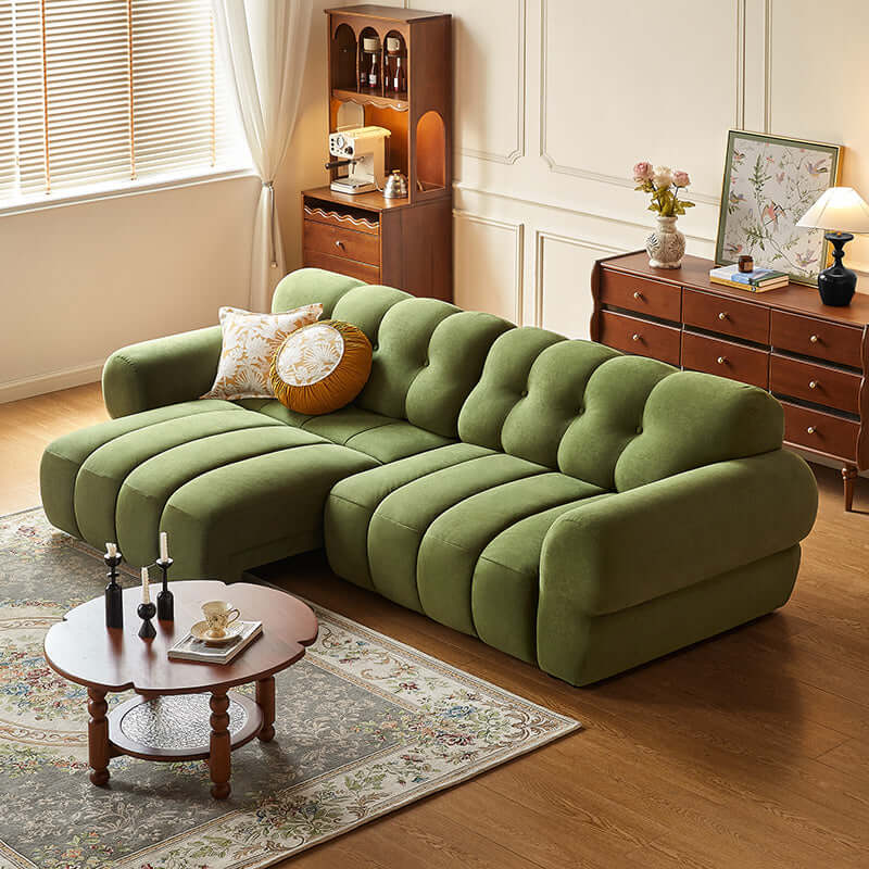 Green Microfiber Velvet Electric Reclining Sofa with Extendable L-Shape Design