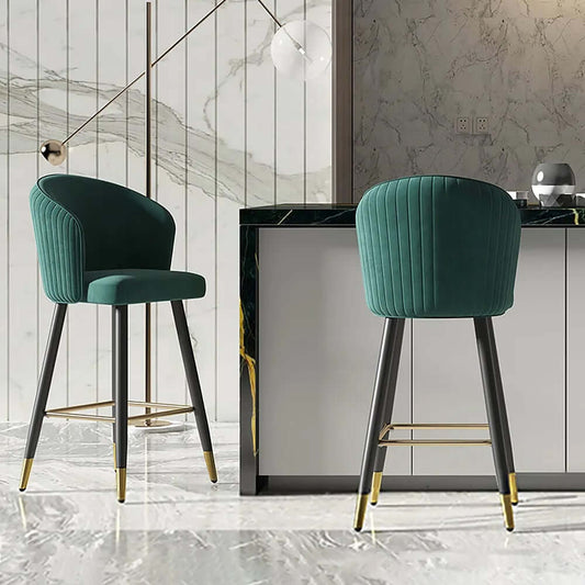 Green Velvet Bar Stool With Gold Metal Legs And Footrest Main Product Image
