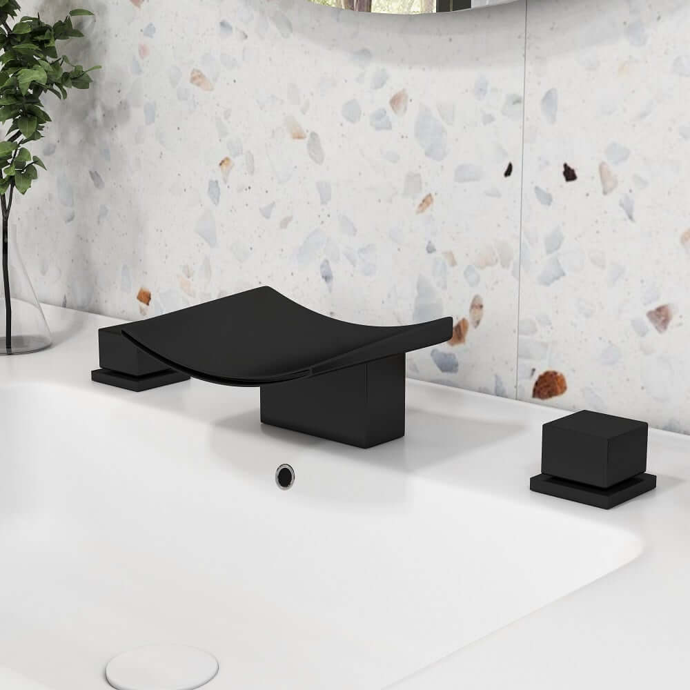 Grop Widespread Bathroom Faucet in Matte Black with Waterfall Spout