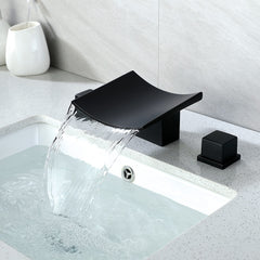 Grop Widespread Bathroom Faucet in Matte Black with Waterfall Spout