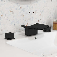 Grop Widespread Bathroom Faucet in Matte Black with Waterfall Spout