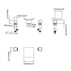Grop Widespread Bathroom Faucet in Matte Black with Waterfall Spout Dimensions