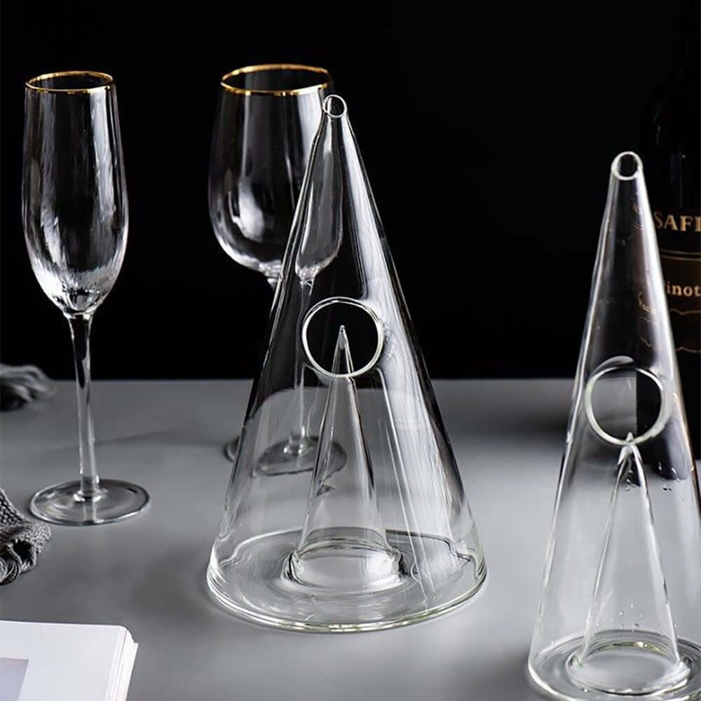 Handmade Clear Glass Conical Wine Decanter - 24 Oz. Capacity
