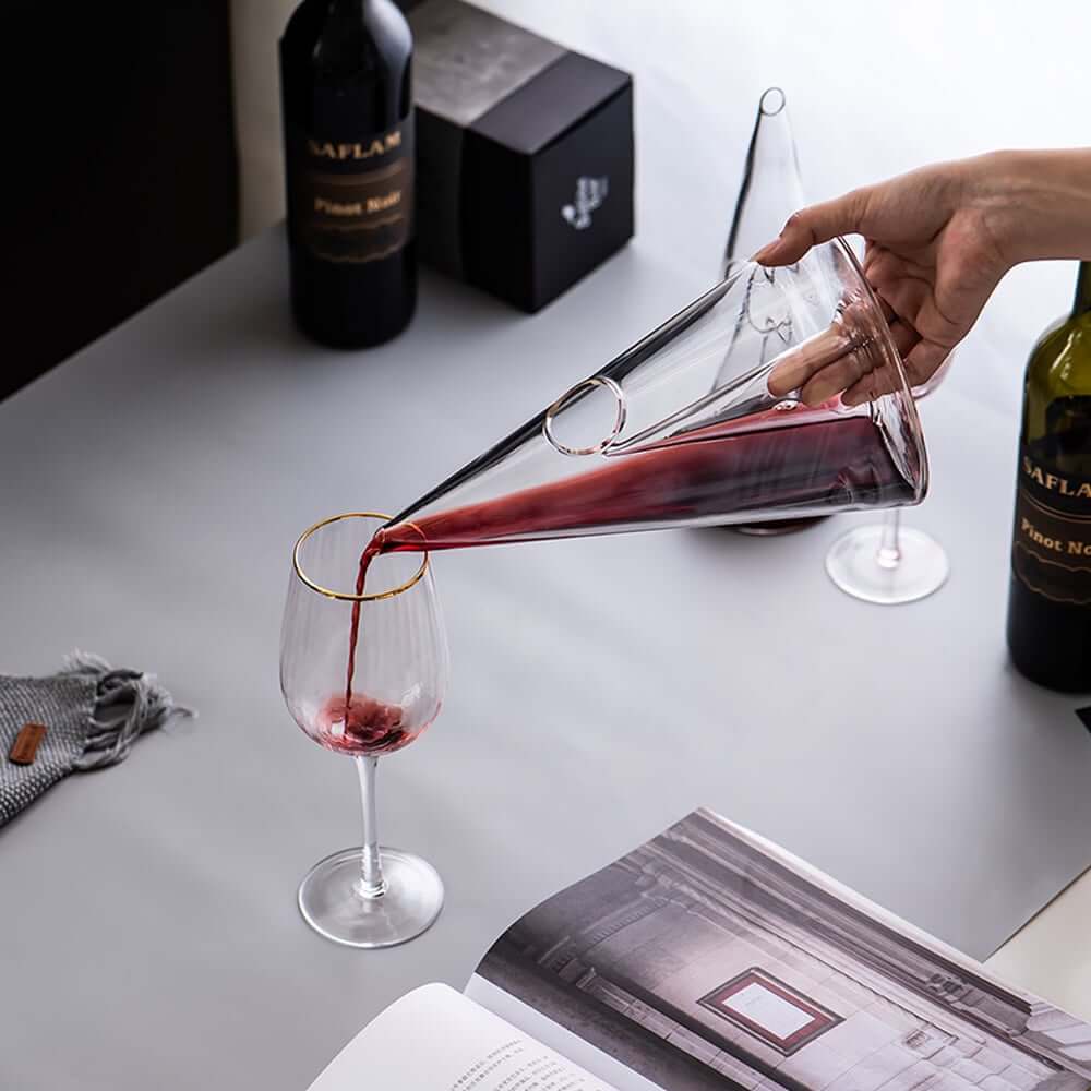 Handmade Clear Glass Conical Wine Decanter - 24 Oz. Capacity
