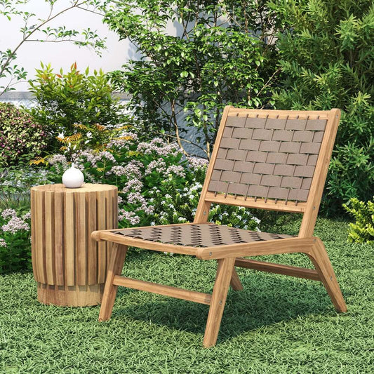 Handmade Teak Wood Lounge Chair in Natural Finish - Boho Style