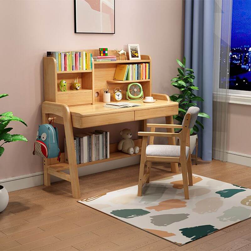 Height-Adjustable Children's Desk with Storage Shelves and Drawers