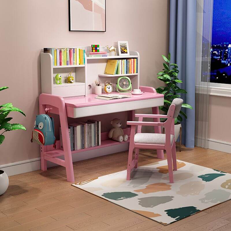 Height-Adjustable Children's Desk with Storage Shelves and Drawers
