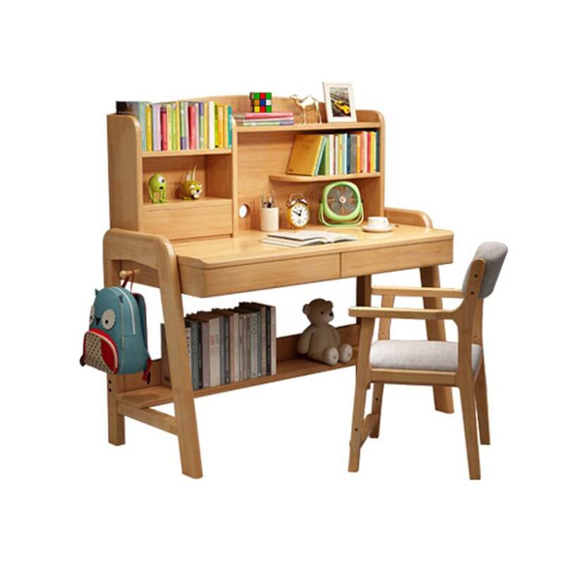 Height-Adjustable Children's Desk with Storage Shelves and Drawers