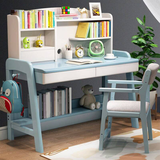 Height-Adjustable Children's Desk with Storage Shelves and Drawers