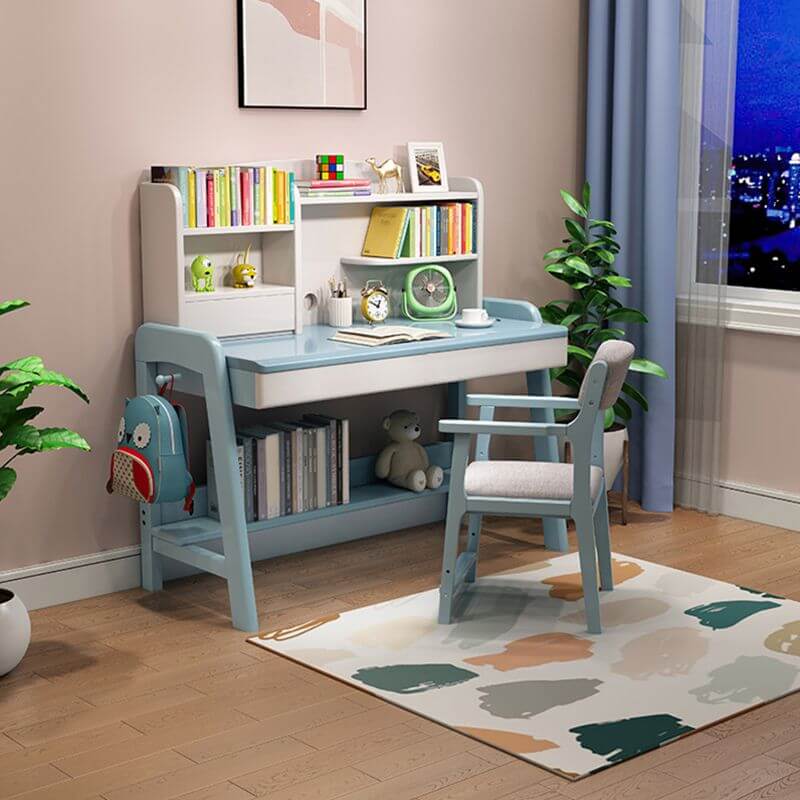 Height-Adjustable Children's Desk with Storage Shelves and Drawers
