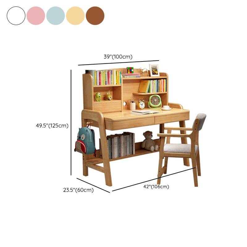 Height-Adjustable Children's Desk with Storage Shelves and Drawers Dimensions