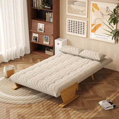 Hompkin 3-in-1 Cotton-Linen Folding Sofa Bed with Light Wood Accents