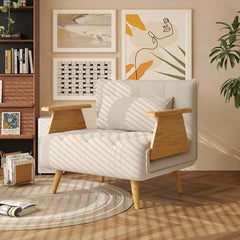 Hompkin 3-in-1 Cotton-Linen Folding Sofa Bed with Light Wood Accents