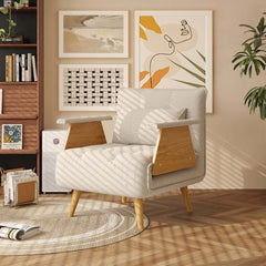 Hompkin 3-in-1 Cotton-Linen Folding Sofa Bed with Light Wood Accents