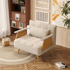 Hompkin 3-in-1 Cotton-Linen Folding Sofa Bed with Light Wood Accents