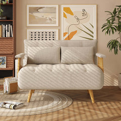 Hompkin 3-in-1 Cotton-Linen Folding Sofa Bed with Light Wood Accents