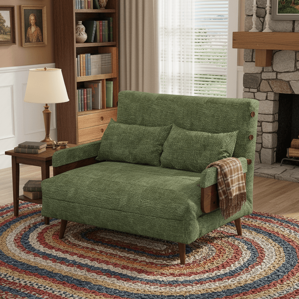 Hompkin 3-in-1 Linen & Chenille Folding Sofa Bed with Solid Wood Frame