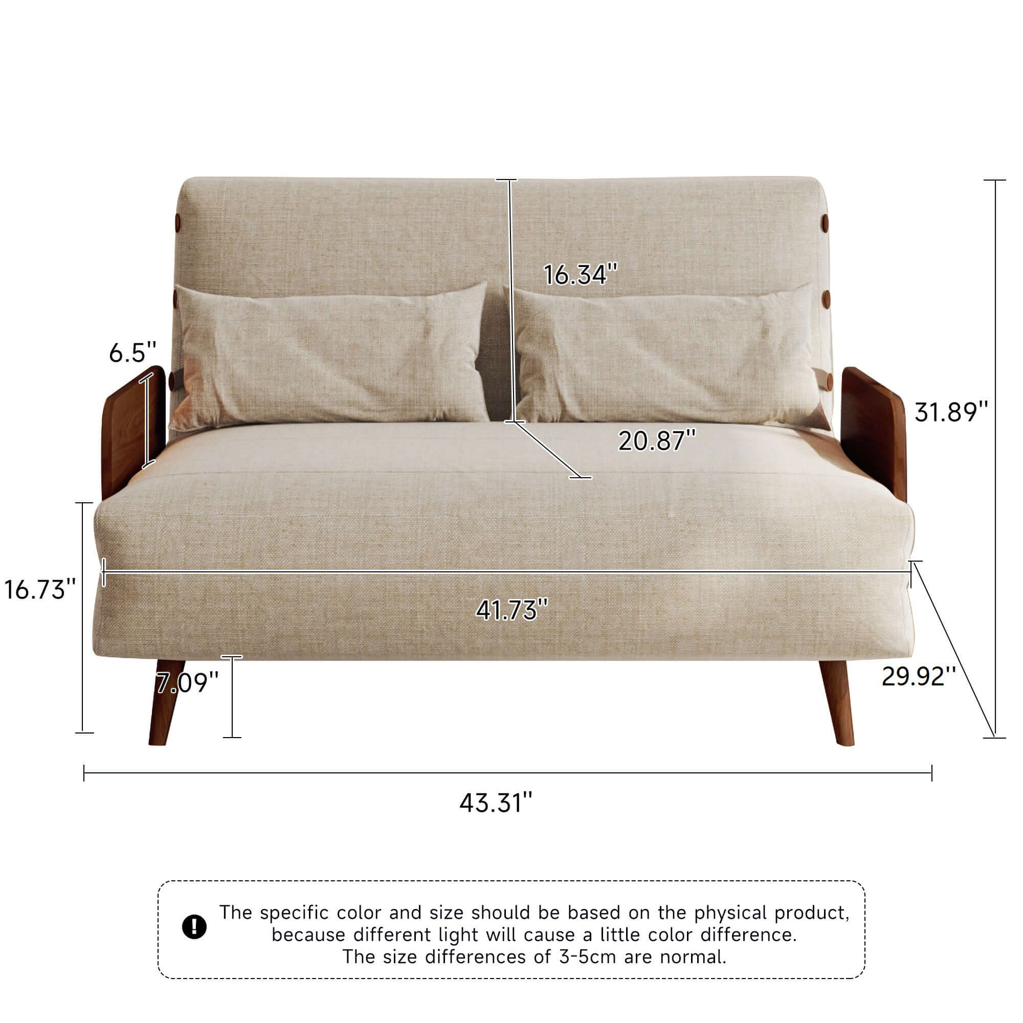 Hompkin 3-in-1 Linen & Chenille Folding Sofa Bed with Solid Wood Frame