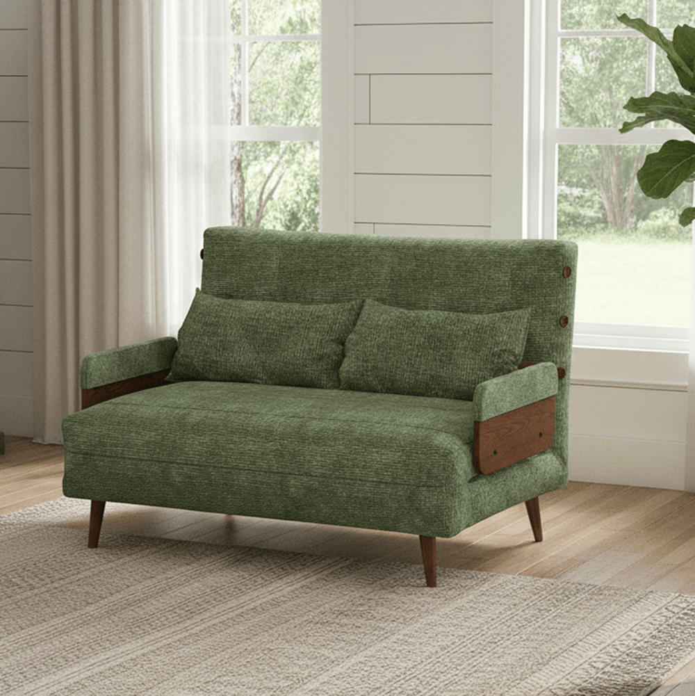 Hompkin 3-in-1 Linen & Chenille Folding Sofa Bed with Solid Wood Frame