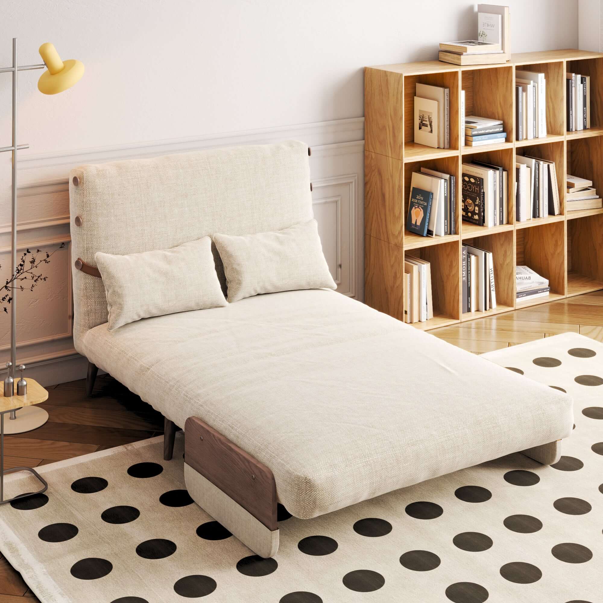 Hompkin 3-in-1 Linen & Chenille Folding Sofa Bed with Solid Wood Frame