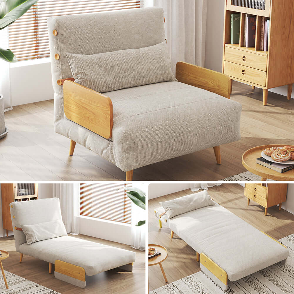 Hompkin 3-in-1 Linen & Chenille Folding Sofa Bed with Solid Wood Frame